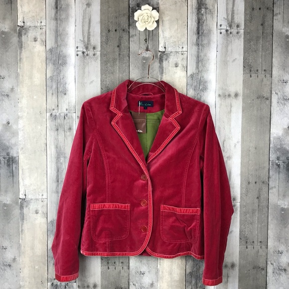 Boden Jackets & Blazers - Boden Bright Pink Trim Velvet Blazer Size 12 NWT
